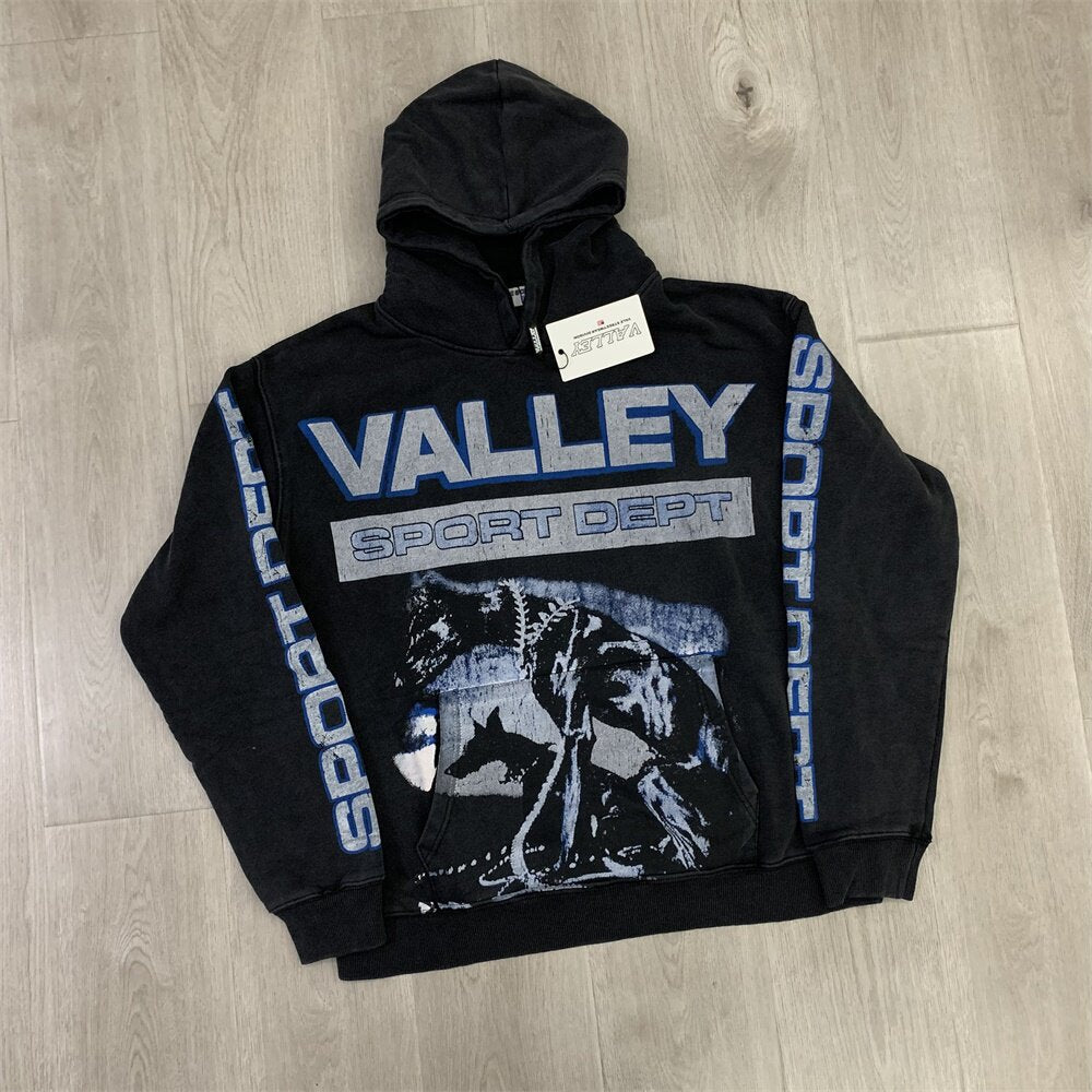 VALLEY Black Valley Dreams Sport Dept Graphic Zip‑Up Hoodie Unisex Oversized Jacket