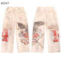 VALLEY Vintage Eagle‑Print Wide‑Leg Sweatpants, Off‑White Washed Unisex Hip‑Hop Streetwear Trousers