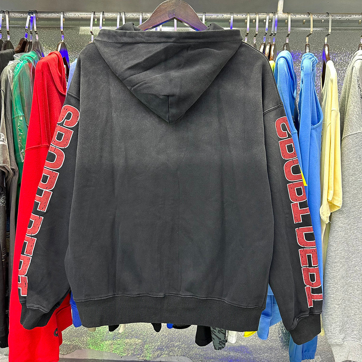 Valley Sport Dept Devil Character Graphic Zip‑Up Hoodie, Black Vintage Horror Oversized Streetwear Unisex Jacket