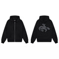 Derschutze Cowboy & Horse Embroidery Zip-Up Hoodie - Black