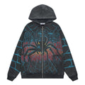 Valley Fest Spider Web Graphic Zip‑Up Hoodie, Unisex Black Vintage Streetwear Jacket