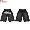 VALEFOREVER Black Washed Rhinestone Shorts with Script Logo & Fringe Hem