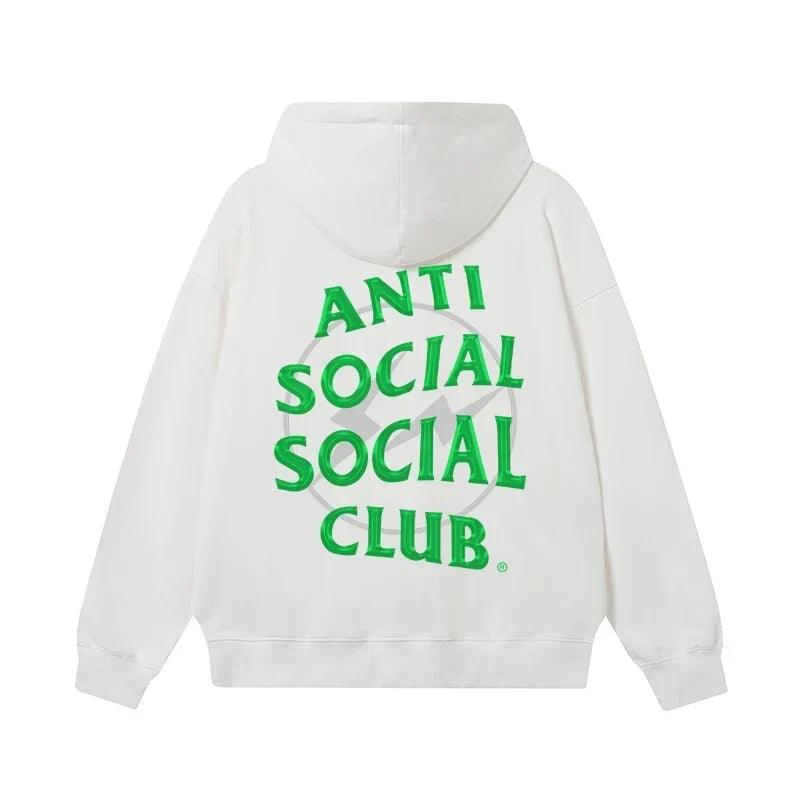 Anti Social Social Club Green Lightning Circle Logo Hoodie - White
