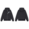 Derschutze Grid Pattern Print Zip-Up Hoodie - Black
