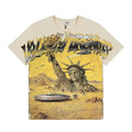 VALEFOREVER Cream Desert Statue of Liberty UFO Retro Graphic Short Sleeve T-Shirt