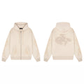 Derschutze Ornate Vine & Floral Embroidery Zip-Up Hoodie - Cream