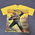 VALEFOREVER Yellow Skeleton Astronaut Vintage Graphic Short Sleeve T-Shirt