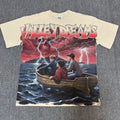 VALEFOREVER Cream Storm Boat Skull Retro Horror Graphic Short Sleeve T-Shirt