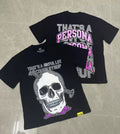 That's A Awful Lot Of Cough Syrup Skull Graphic T-Shirt - Black / Purple