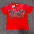 VALEFOREVER Red Valley Sports Vintage Letter Graphic Short Sleeve T-Shirt