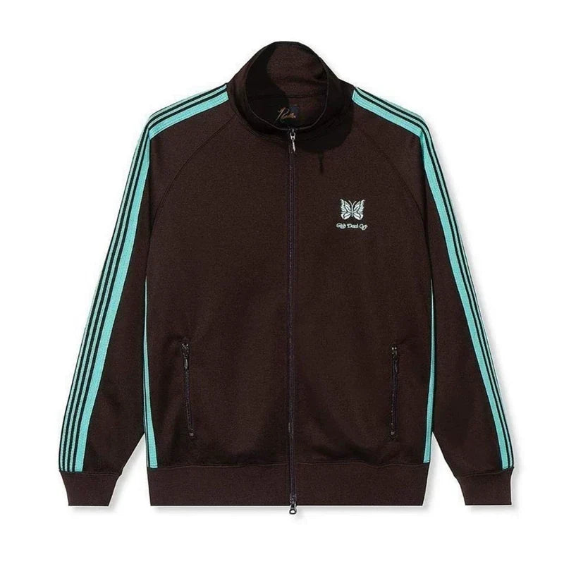 Needles Style Embroidered Butterfly Track Jacket - Dark Brown/Mint