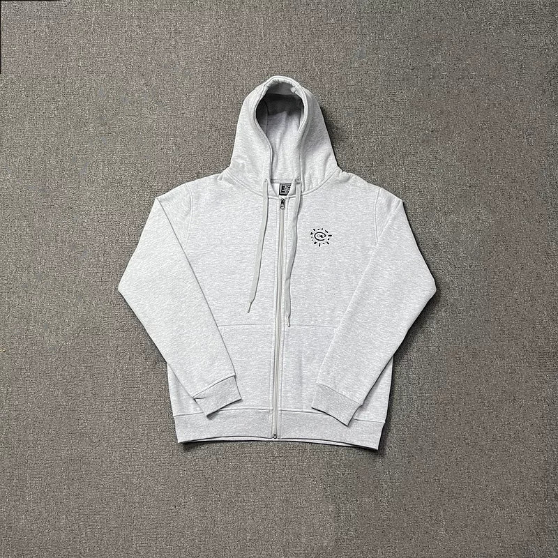 ADWYSD Embroidered Zip-Up Hoodie - Light Grey
