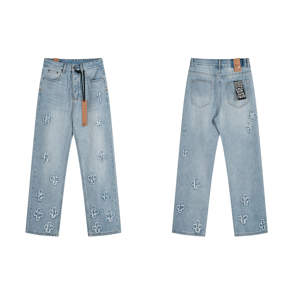 Ksubi Cross Motif Denim Jeans - Light Blue