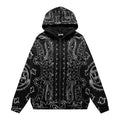 VALEFOREVER Black White Bandana Paisley Full Print Zip Hoodie