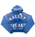 Valley Dreams Rhinestone Zip‑Up Cropped Hoodie, Unisex Blue Washed Streetwear Jacket