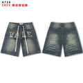 VALEFOREVER Vintage Blue Denim Shorts with Two-Tone Print