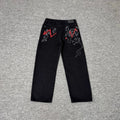 Derschutze Red Line Graphic Embroidery Jeans - Black