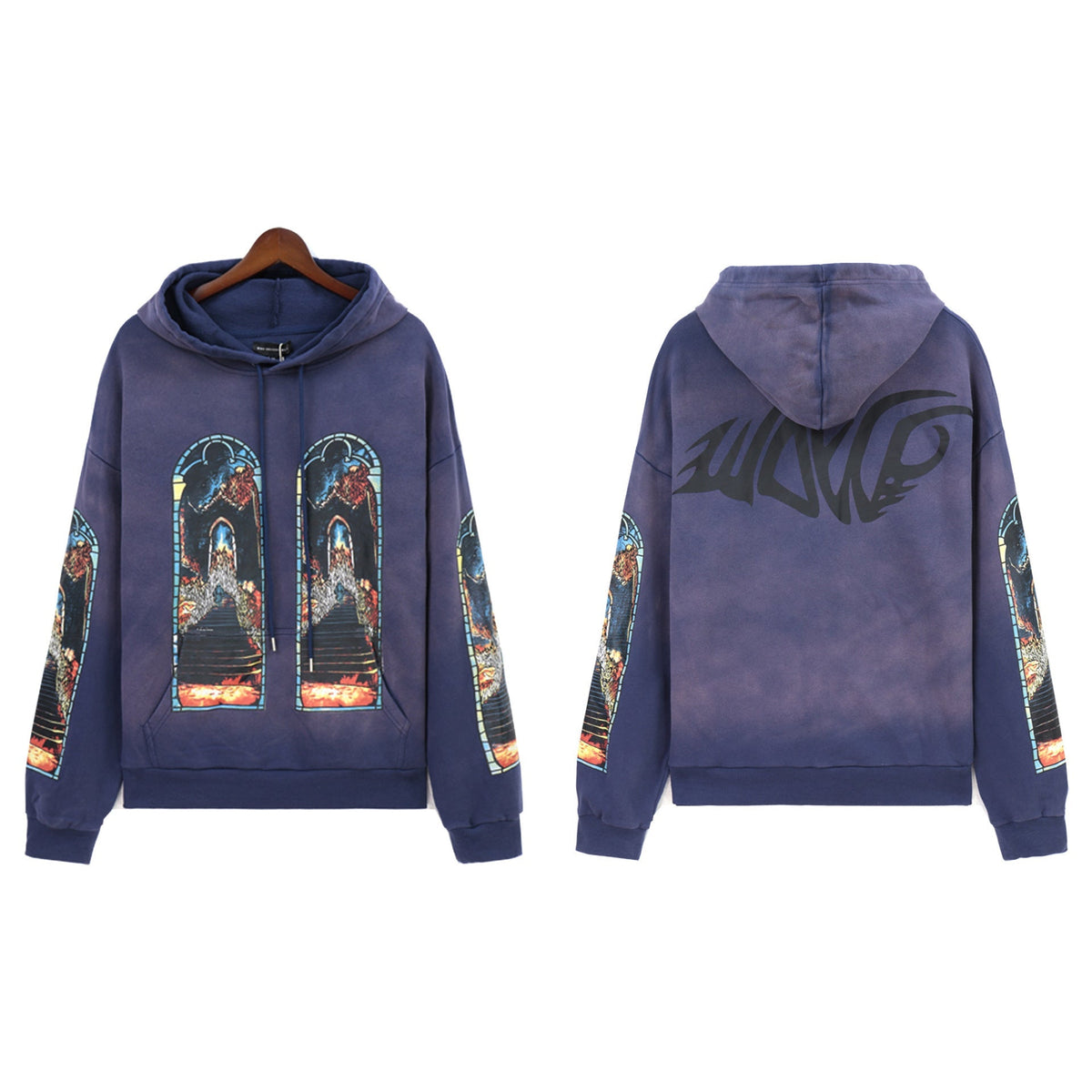 Who Decides War Blue Wash Stained Glass Hoodie - Deep Blue/Purple Wash