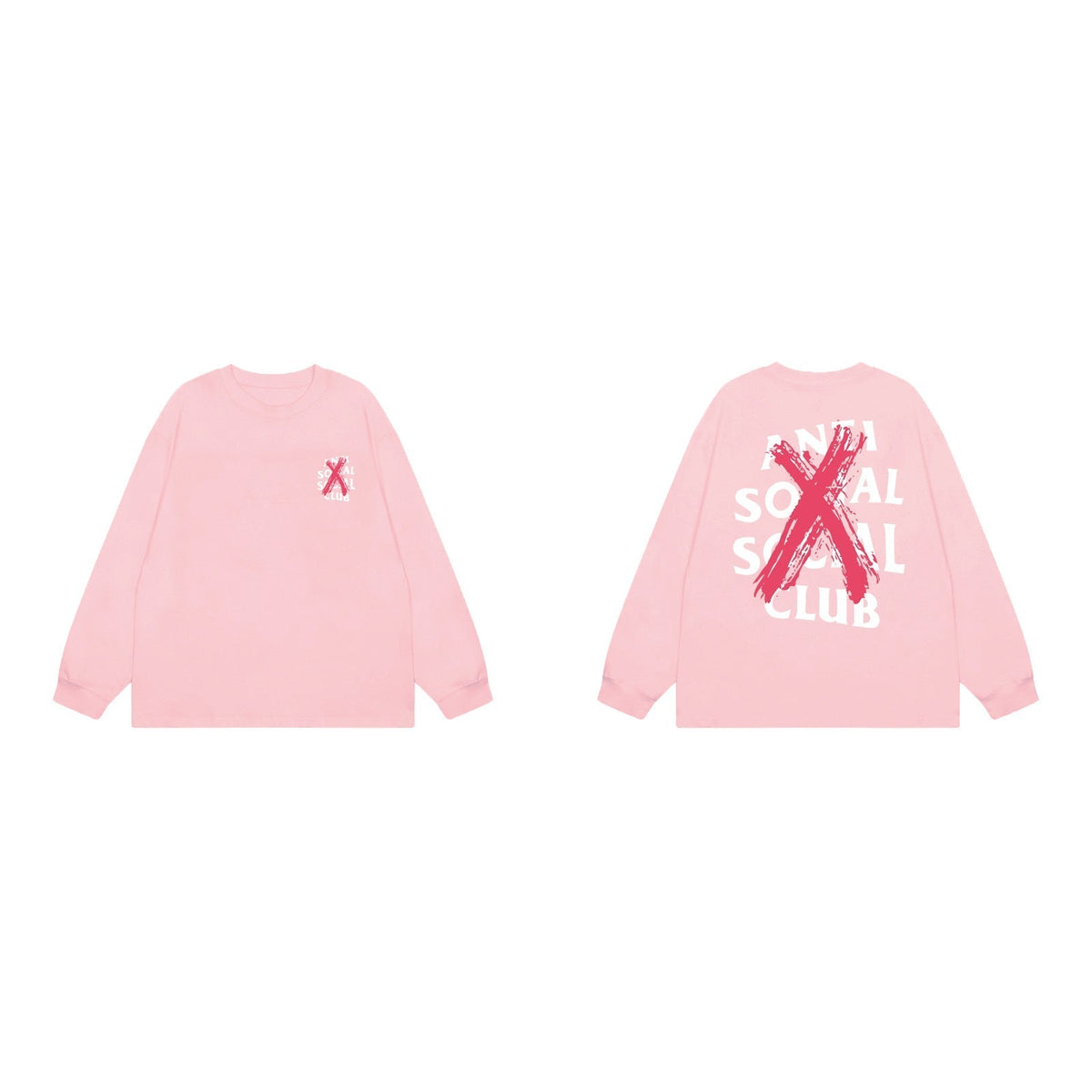 Anti Social Social Club X-Cross Red Logo Long Sleeve T-Shirt - Pink