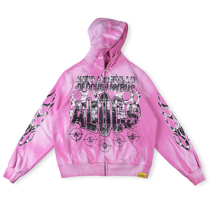 That's A Awful Lot Of Cough Syrup ALOCS Tribale Full-Zip Hoodie - Pink / Wash