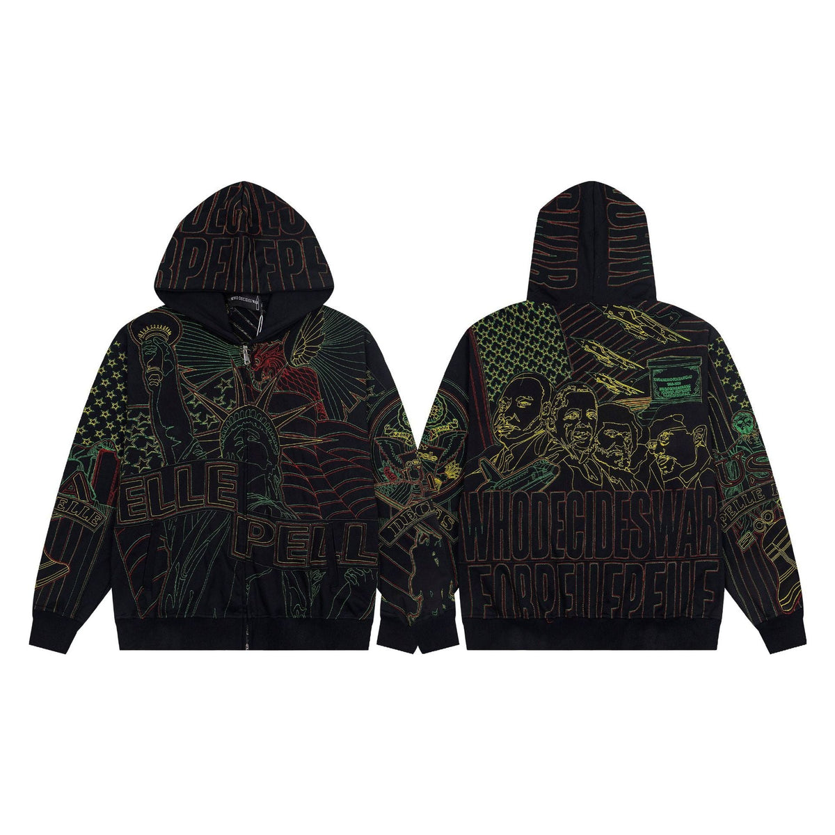 Who Decides War All-Over Print Zip-Up Hoodie - Black/Multi