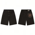 Derschutze Geometric Star Embroidery Denim Shorts - Black