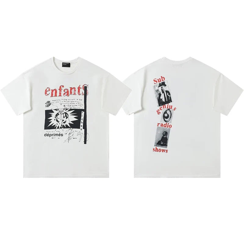 Enfants Riches Déprimés Red & Black Graphic & Vertical Photo Back T-Shirt - Cream