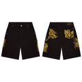Derschutze Gold Chinese Dragon Embroidery Denim Shorts - Black