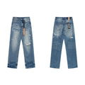 Ksubi Distressed Rhinestone & Stitch Detail Denim - Light Blue