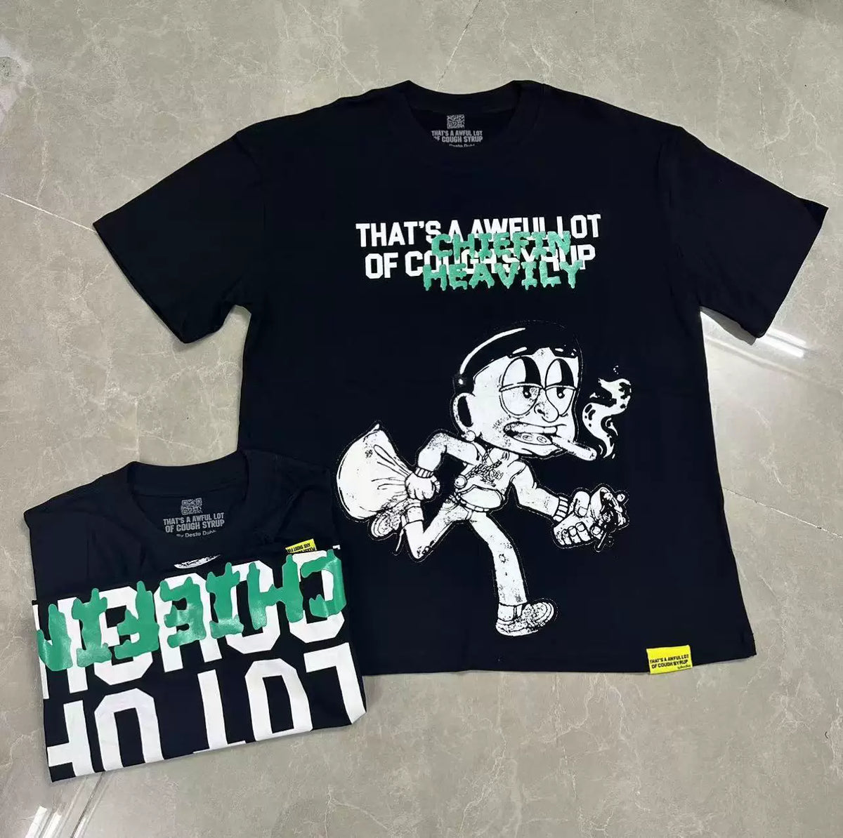 That's A Awful Lot Of Cough Syrup Cartoon Mascot T-Shirt - Black