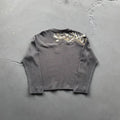 Derschutze Waffle Knit Shoulder Floral Embroidery Long-Sleeve Tee - Charcoal Grey