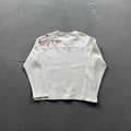 Derschutze Waffle Knit Shoulder Floral Embroidery Long-Sleeve Tee - Cream
