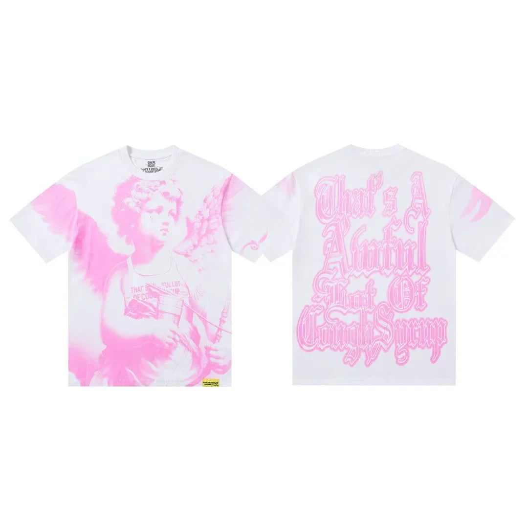 That's A Awful Lot Of Cough Syrup Angel Heart Graphic T-Shirt - Pink