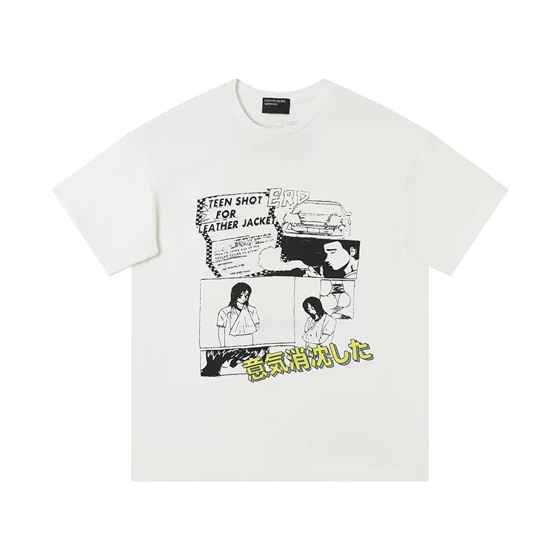 Enfants Riches Déprimés Multi-Panel Comic & Japanese Text T-Shirt - White