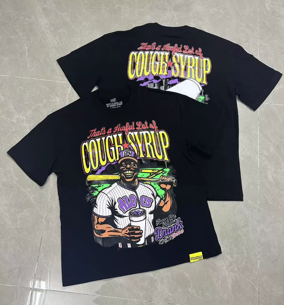 That's A Awful Lot Of Cough Syrup Baseball Graphic T-Shirt - Black