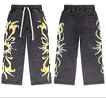 Valleydream Black Washed Tribal Sun Print Wide Leg Sweatpants