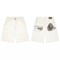 Derschutze Desert Portrait Embroidery Denim Shorts - Off-White