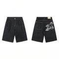 Derschutze Architectural Landscape Embroidery Denim Shorts - Black