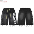 VALEFOREVER Black Washed Denim Shorts with White Graphic Print
