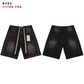 VALEFOREVER Black Sanded Denim Shorts Full Rhinestone Studded