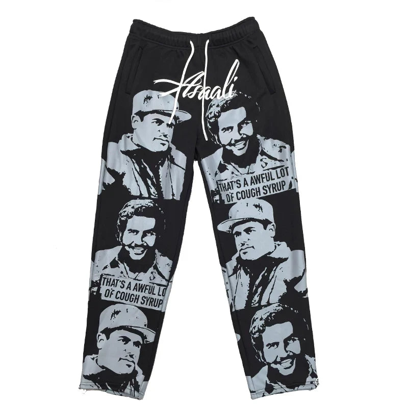 That's A Awful Lot Of Cough Syrup Portrait All-Over Print Sweatpants - Black / Grey