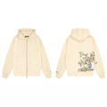 Derschutze Still Life Floral Vase Embroidery Zip-Up Hoodie - Cream