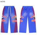 Valley Dreams Cartoon Bee Stripe‑Sleeve Wide‑Leg Sweatpants, Washed Blue Vintage Streetwear Unisex Trousers